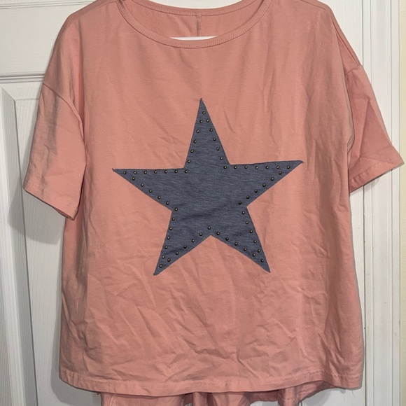 Pink T-Shirt with Blue Star & Stud Design - Picture 2 of 5
